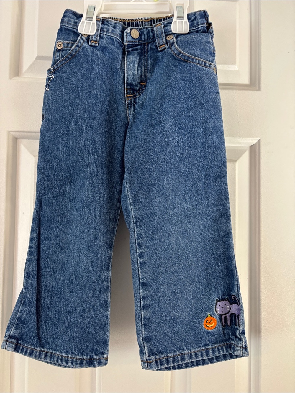 OshKosh B'gosh Girls Blue Denim Jeans with Halloween Cat Patch